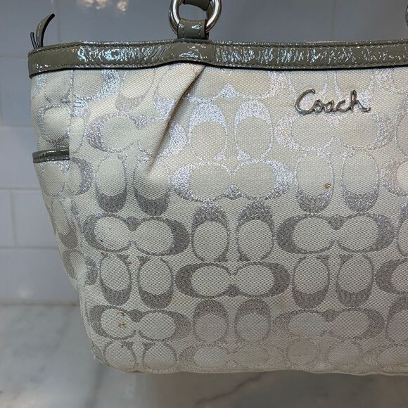 Coach F17724 Gallery Lurex Metallic Silver Cream EW Tote Shoulder Bag - Picture 3 of 16